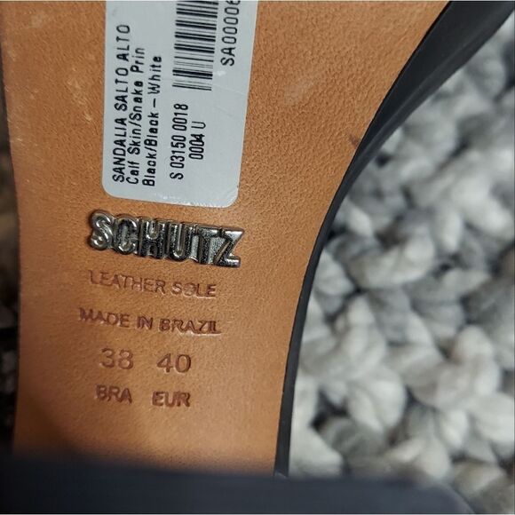 SCHUTZ Ankle Wrap Snakeskin Leather Block Heels - Picture 10 of 12